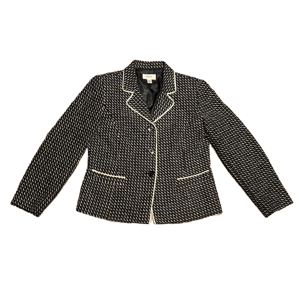 Talbots Petites 3 Button Blazer - Black and Cream - Size 6